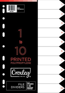 CROXLEY Indices Polypropylene - Printed 1-10 Divider Set-IND1110