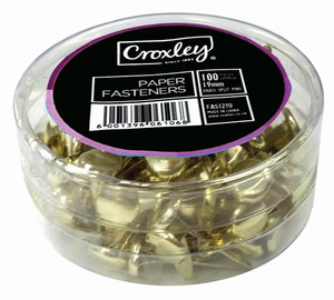 CROXLEY 19mm Paper Fasteners Pack of 100's-FAS1219