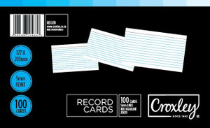 CROXLEY JD639 Record Cards 127x203 Cello 100's per Packet in Box of 10 Packets-REC639
