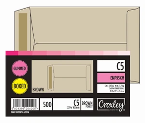 CROXLEY JD95KM C5 Brown Gummed Envelopes - Unbanded (Box of 500)-ENP95KM