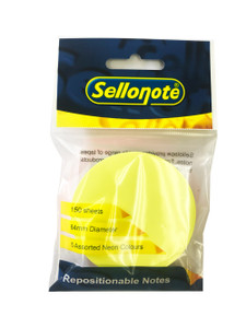 SELLO-NOTE circle 5 Assorted Neon Colours 1x150 Sheets-SN264R01
