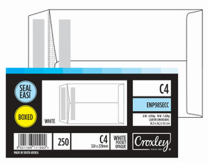 CROXLEY JD98SECC C4 White Seal Easi Envelopes - Unbanded (Box of 250)-ENP98SECC