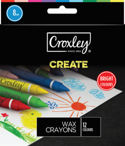 CROXLEY CREATE 8mm Wax Crayons Assorted Box of 12-CRA1812 CROXLEY CREATE 8mm Wax Crayons Assorted Box of 12-CRA1812