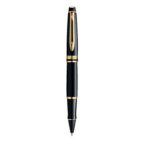 WATERMAN Expert Rollerball Pen - Lacquer Black Gold Trim-NS0951680