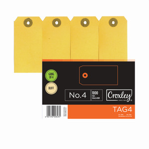 CROXLEY JD4  Buff Manilla Tags Gangs of 4 - No.4 - 108X54 (Box of 1000)-TAG4 CROXLEY JD4  Buff Manilla Tags Gangs of 4 - No.4 - 108X54 (Box of 1000)-TAG4