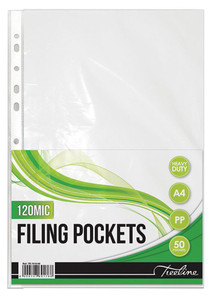 TREELINE Treeline A4 120 Micron PVC Filing Pockets TP-120 Pkt-50  - Each  TREELINE Treeline A4 120 Micron PVC Filing Pockets TP-120 Pkt-50  - Each