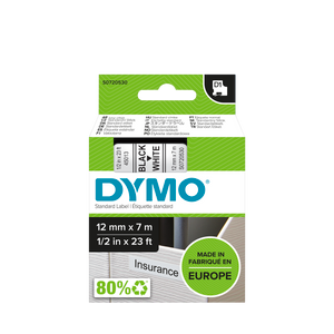 DYMO D1 Labelling Tape -  Removable Polyester - Black on White - 12mmx7m-DS0720530