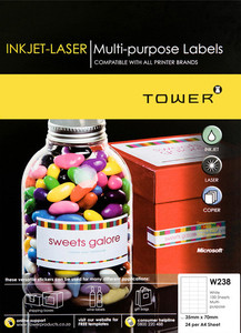 Tower A4 35x70 Inkjet-lsr Label White 100's Tower A4 35x70 Inkjet-lsr Label White 100's