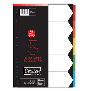 CROXLEY Indices Polypropylene - Unprinted 5 Divider Set & Index Sleeve-IND2105