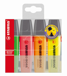 STABILO BOSS Original Highlighter Assorted Wallet 4's-7004