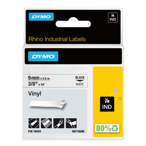 DYMO D1 Labelling Tape - Vinyl - Black on White - 9mmx5m-18443