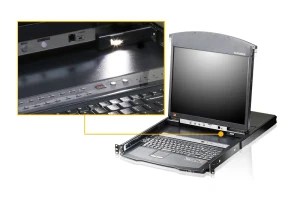 ATEN KL1508AiM, 1600 x 1200 pixels, UW-UXGA, Rack mounting, 28 W, 1U, Black