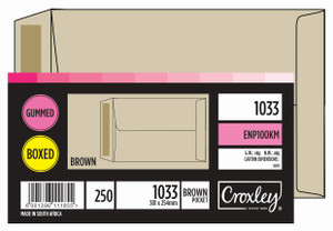CROXLEY JD100KM 1033 Pocket Brown Gummed Envelopes - Unbanded (Box of 250)-ENP100KM CROXLEY JD100KM 1033 Pocket Brown Gummed Envelopes - Unbanded (Box of 250)-ENP100KM