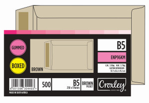 CROXLEY JD96KM B5 Brown Gummed Envelopes - Unbanded (Box of 500)-ENP96KM