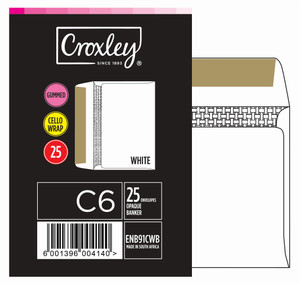 CROXLEY JD91CWB C6 White Gummed Envelopes - Cello 25's (Box of 500)-ENB91CWB CROXLEY JD91CWB C6 White Gummed Envelopes - Cello 25's (Box of 500)-ENB91CWB