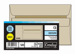 CROXLEY JD91SEMW C6 Brown Window Seal Easi Envelopes - Unbanded (Box of 500)-ENB91SEMW