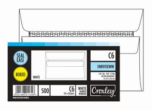 CROXLEY JD91SEWW C6 White Window Seal Easi Envelopes - Unbanded (Box of 500)-ENB91SEWW