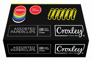 CROXLEY 33mm PVC Assorted Paper Clips 100's Pack of 10-CLI5250