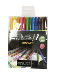 CROXLEY CREATE Retractable Wax Crayons (Wallet of 12 Colours)-CRA1912 CROXLEY CREATE Retractable Wax Crayons (Wallet of 12 Colours)-CRA1912