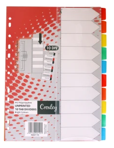 CROXLEY Indices Polypropylene - Unprinted 10 Divider Set & Index Sleeve-IND2110