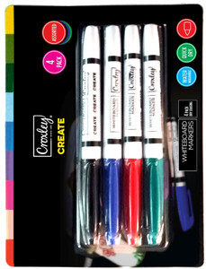 CROXLEY CREATE Whiteboard Markers Pack of 4 Assorted Colours-MAR1450