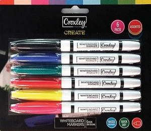 CROXLEY CREATE Whiteboard Markers pack of 6 Assorted Colours-MAR1451