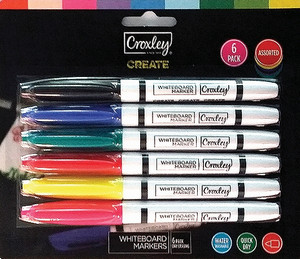 CROXLEY CREATE Whiteboard Markers pack of 6 Assorted Colours-MAR1451