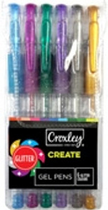 CROXLEY CREATE Glitter Gel Pens Wallet of 6 Assorted-PEN9229 CROXLEY CREATE Glitter Gel Pens Wallet of 6 Assorted-PEN9229