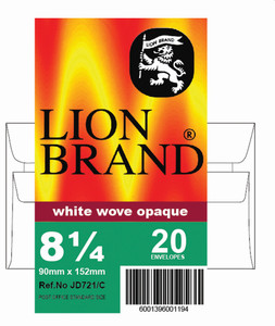 LION BRAND 90x152 White Seal Easi Banded 20's Box of 20 Packets-ENV721 LION BRAND 90x152 White Seal Easi Banded 20's Box of 20 Packets-ENV721