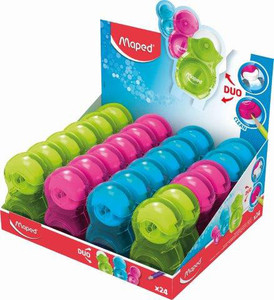 MAPED DUO Sharpener/Eraser Loopy 1 Hole Translucent - Display (Each) MAPED DUO Sharpener/Eraser Loopy 1 Hole Translucent - Display (Each)
