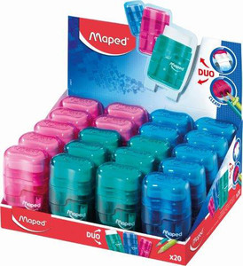 MAPED DUO Sharpener/Eraser Connect 2 Holes Translucent - Display (Each) MAPED DUO Sharpener/Eraser Connect 2 Holes Translucent - Display (Each)