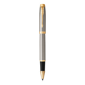 PARKER IM Rollerball Pen - Brushed Metal Gold Trim-NS1931663