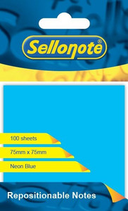 SELLO-NOTE 75x75mm Neon Blue 1x100 Sheets Each-SN17512