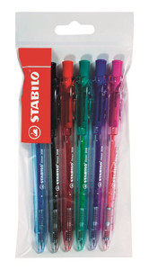 STABILO Liner Click BallPoint Pen  Medium Assorted Colours Polybag of 6-308M6