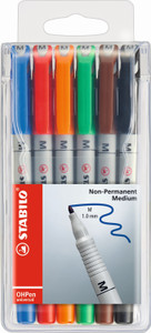 STABILO OH Pen Soluble Medium Assorted Colours Wallet of 6-853-6 STABILO OH Pen Soluble Medium Assorted Colours Wallet of 6-853-6