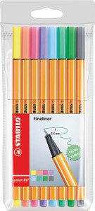 STABILO Point 88 Fineliner:  Pastel Assorted Wallet 8's