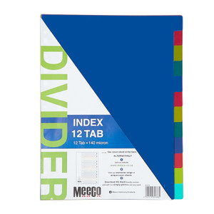 12 Tab Plain  plastic index  Multi Colour