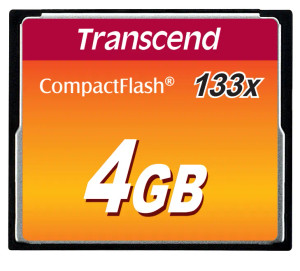 Transcend TS4GCF133, 4 GB, CompactFlash, MLC, 50 MB/s, 20 MB/s, Black