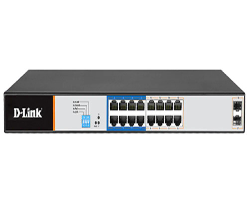 16 PoE 10/100/1000 ports + 2 Gigabit SFP ports Long Range Smart Switch 150W total POE budget; Max Distance 250m - RCN - DGS-F1210-18PS 16 PoE 10/100/1000 ports + 2 Gigabit SFP ports Long Range Smart Switch 150W total POE budget; Max Distance 250m - RCN - DGS-F1210-18PS