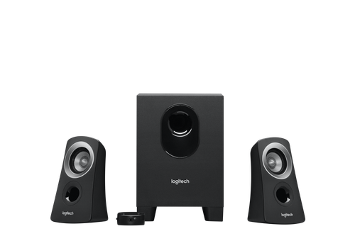 Logitech 2.1 system with 25W RMS power and compact down-firing subwoofer. Wired control pod for easy access to power and - TAR - 980-000413-TAR