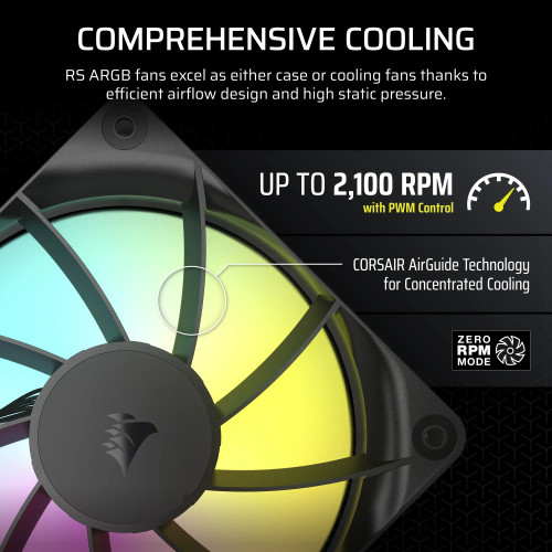 Corsair RS120 ARGB 120mm PWM Fans Single Pack - RCN - CO-9050180-WW Corsair RS120 ARGB 120mm PWM Fans Single Pack - RCN - CO-9050180-WW