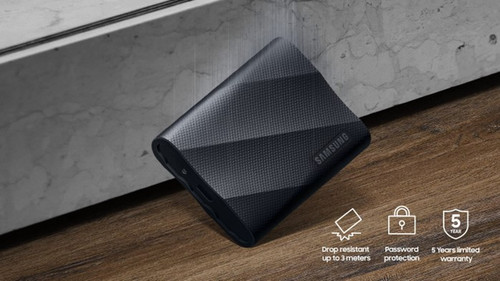 Samsung T9 Portable SSD 1 TB/ Transfer speed up to 2000 MB/s/ Write Speed to 1950 MB/s USB 3.2 (Gen2x2 20Gbps) AES 256-bit hardware encryption Windows® macOS® Android™ Compatible Colour: Black - MST - MU-PG1T0B/WW Samsung T9 Portable SSD 1 TB/ Transfer speed up to 2000 MB/s/ Write Speed to 1950 MB/s USB 3.2 (Gen2x2 20Gbps) AES 256-bit hardware encryption Windows® macOS® Android™ Compatible Colour: Black - MST - MU-PG1T0B/WW