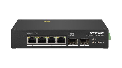 Hikvision L2 Unmanaged Industrial 4*1GB POE POrts 2*1GB SFP Ports - MST - DS-3T0506HP Hikvision L2 Unmanaged Industrial 4*1GB POE POrts 2*1GB SFP Ports - MST - DS-3T0506HP