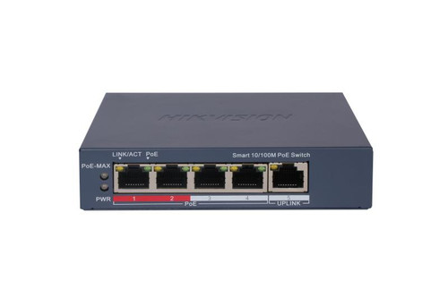 Hikvision L2 Smart Managed 4 10/100M RJ45 PoE ports 1 10/100M RJ45 port 802.3af/at PoE power budget 60W - MST - DS-3E1105P-EI Hikvision L2 Smart Managed 4 10/100M RJ45 PoE ports 1 10/100M RJ45 port 802.3af/at PoE power budget 60W - MST - DS-3E1105P-EI