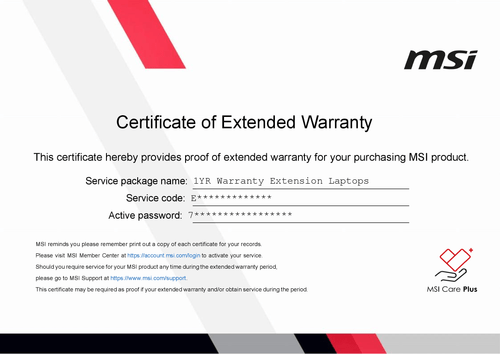 MSI WARRANTY EXTENSION/ 1+ YEAR EXTENSION - MST - Y06-1190002-MSI MSI WARRANTY EXTENSION/ 1+ YEAR EXTENSION - MST - Y06-1190002-MSI