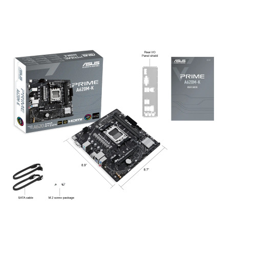 ASUS Motherboard/AM5/DDR5/2xDIMM/Max.96GB/1xPCIe4x16/1xPCIe3x1/ 1xM.2/4xSATA/1xVGA/1xHDMI. - RCN - ASUS PRIME A620M-K ASUS Motherboard/AM5/DDR5/2xDIMM/Max.96GB/1xPCIe4x16/1xPCIe3x1/ 1xM.2/4xSATA/1xVGA/1xHDMI. - RCN - ASUS PRIME A620M-K