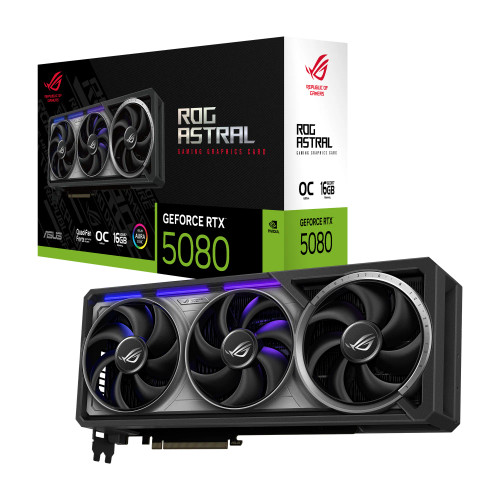 ASUS Graphics Card/NVIDIA/PCIe5.0/16GB GDDR7/OC mode:2730 MHz/Default mode:2760MHz(Boost)/Res:7680x4320/2xHDMI/3xDP/850W - RCN - ASUS ROG-ASTRAL-RTX5080-O16G-GAMING ASUS Graphics Card/NVIDIA/PCIe5.0/16GB GDDR7/OC mode:2730 MHz/Default mode:2760MHz(Boost)/Res:7680x4320/2xHDMI/3xDP/850W - RCN - ASUS ROG-ASTRAL-RTX5080-O16G-GAMING