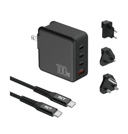 RCT 100W Charging Travel kit - Travel adaptor + (EU+UK+SA) Plug and cable