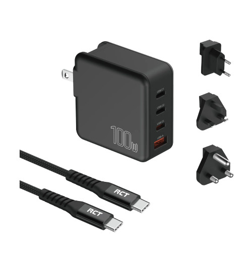 RCT 100W Charging Travel kit - Travel adaptor + (EU+UK+SA) Plug and cable RCT 100W Charging Travel kit - Travel adaptor + (EU+UK+SA) Plug and cable