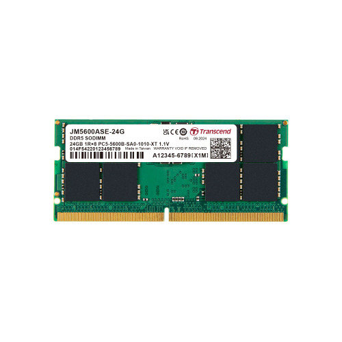 TRANSCEND JET MEMORY 24GB DDR5-5600 Unbuffered notebook SO-DIMM 2RX8 CL46 (3Gx8)x16 - RCN - JM5600ASE-24G TRANSCEND JET MEMORY 24GB DDR5-5600 Unbuffered notebook SO-DIMM 2RX8 CL46 (3Gx8)x16 - RCN - JM5600ASE-24G